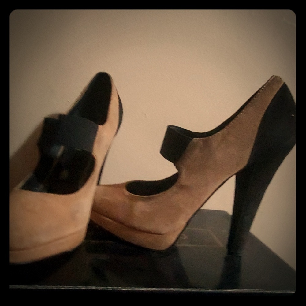 Suede light brown and black shoes..